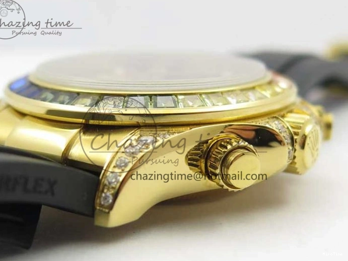 MiroTime 0124 Daytona 116589RBOW YG Rainbow Crystal BLF Best Edition Black Dial on Rubber Strap A EasyMatch 3238